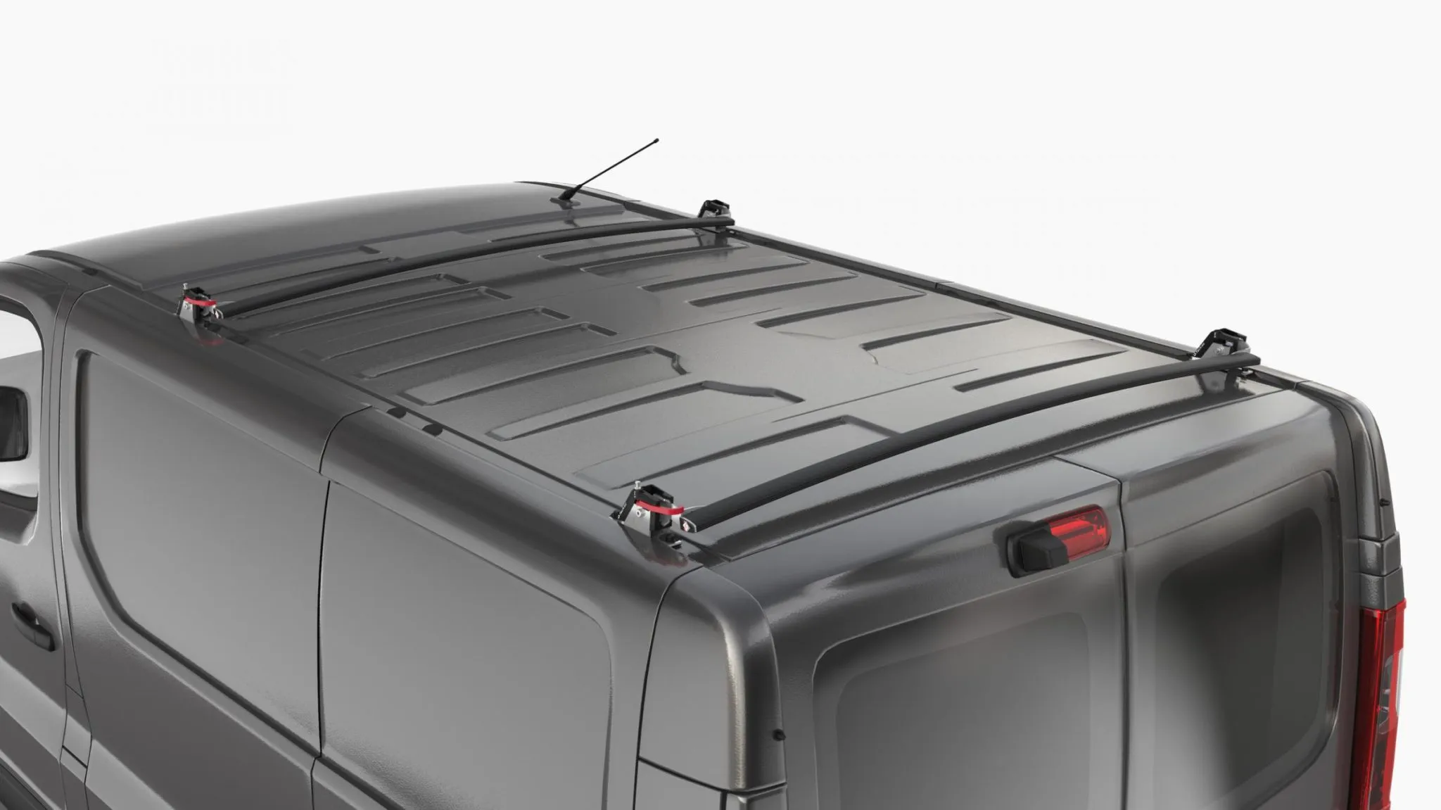 Auf dem Dach eines Transporters montierte Querträger für Leitern und langes Material